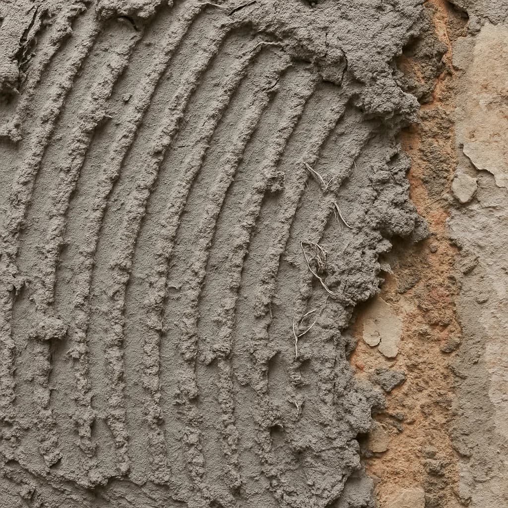 Asbesthaltiger Fliesenkleber hinter entfernten Wandfliesen